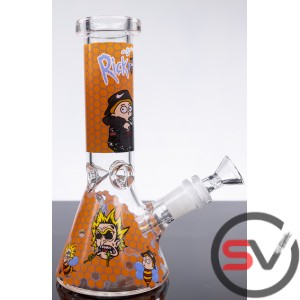 RICK AND MORTY ORANGE BEEHIVE GLASS BEAKER WATER PIPE 8inch